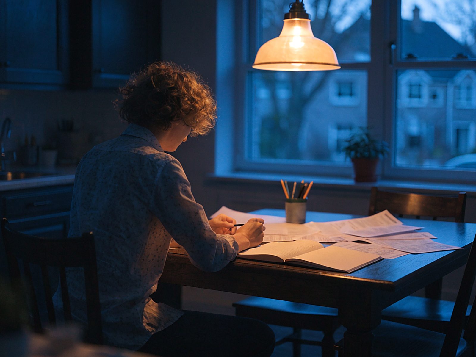 A person at a kitchen table early in the morning, starting an honest look at their finances